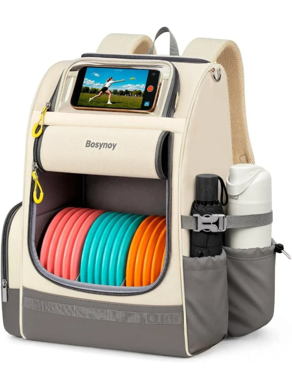 Stylish Disc Golf Backpack with Clear Phone Holder & Insulated Pocket, 20+ Discs